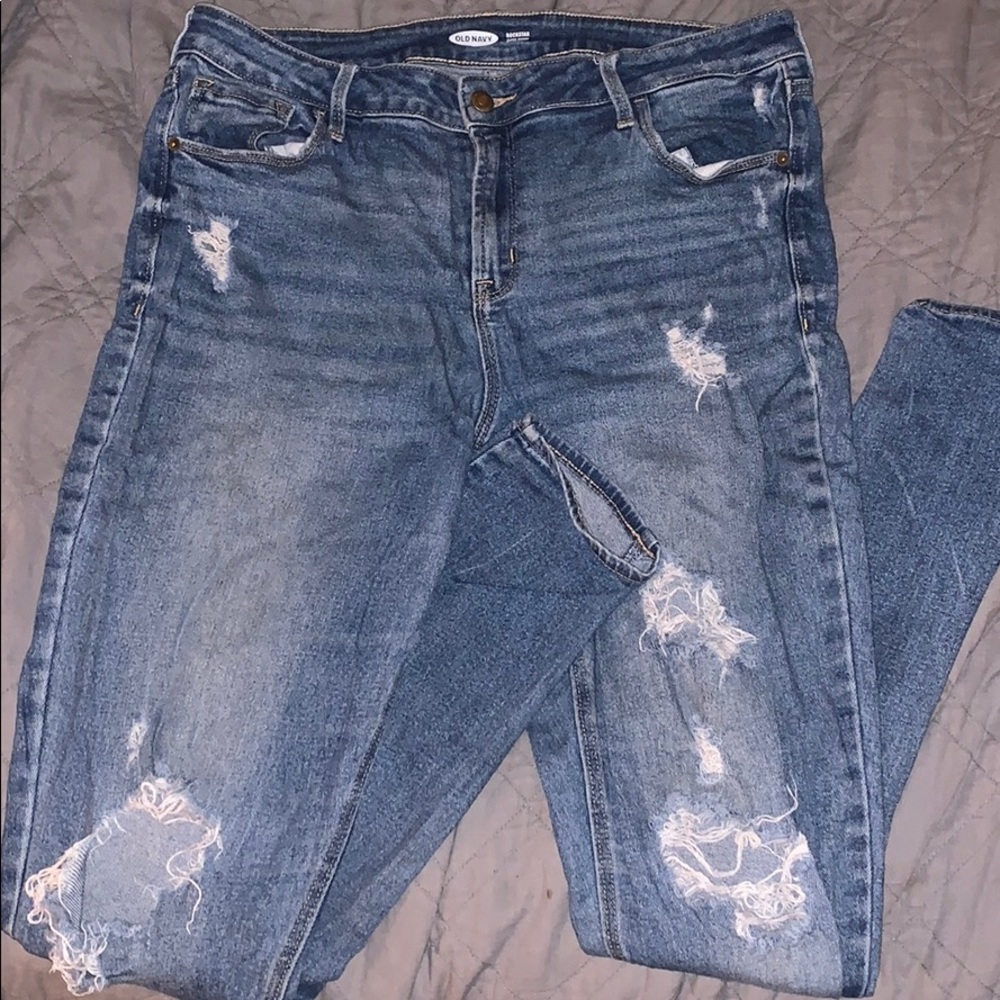 Med Wash High Waist Ripped Skinny Jeans